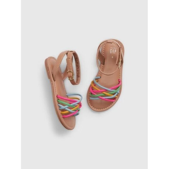 Girls' GAP Tan Faux Leather Rainbow Strappy Ankle Strap Sandals, Size 28/11 - Picture 10 of 11